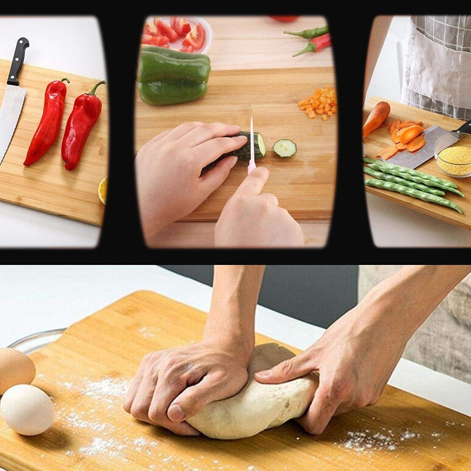 2475A Thick Wooden Bamboo Kitchen Chopping Cutting Slicing Board with Holder for Fruits Vegetables Meat DeoDap 2475A Thick Wooden Bamboo Kitchen Chopping Cutting Slicing Board with Holder for Fruits Vegetables Meat DeoDap